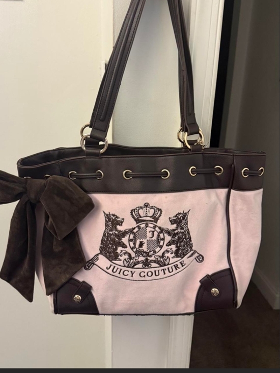 Juicy Couture Handbags - Juicy Couture Pink Canvas Tote with Brown Trim and Bow Accent